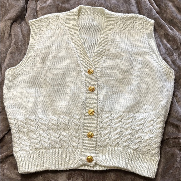 Cream Knit Vest with Gold Buttons - Picture 1 of 3